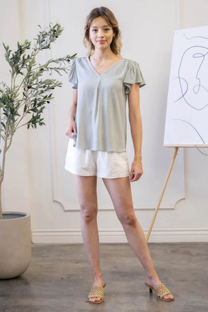FOLDED V NECK WOVEN TOP