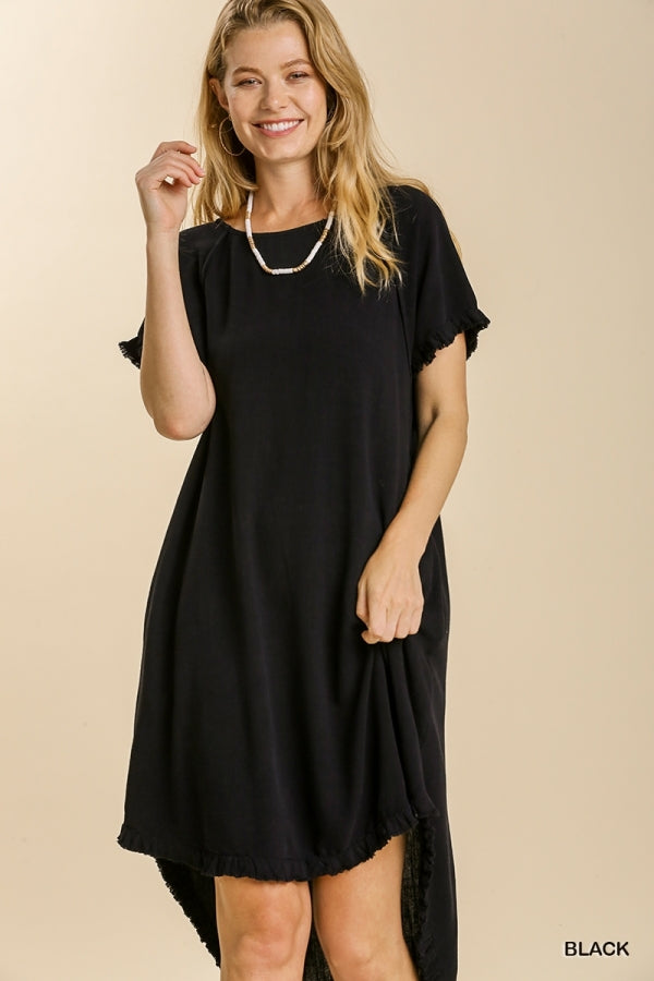 LINEN BLEND DRESS WITH HIGH LOW HEM