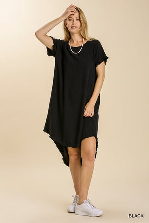 LINEN BLEND DRESS WITH HIGH LOW HEM