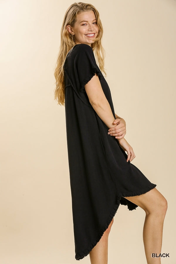 LINEN BLEND DRESS WITH HIGH LOW HEM