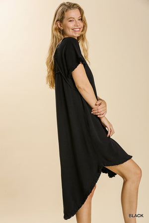 LINEN BLEND DRESS WITH HIGH LOW HEM