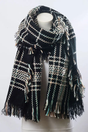 Chunky Multi Colored Plaid Stitch Blanket Scarf