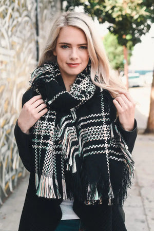 Chunky Multi Colored Plaid Stitch Blanket Scarf