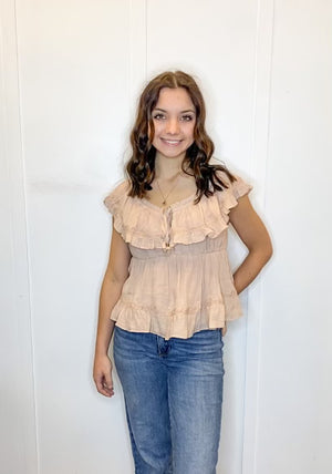 Textured Woven On/Off-Shoulder Ruffled Top