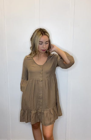 Button Down Collared Half Sleeve Tiered Mini Dress