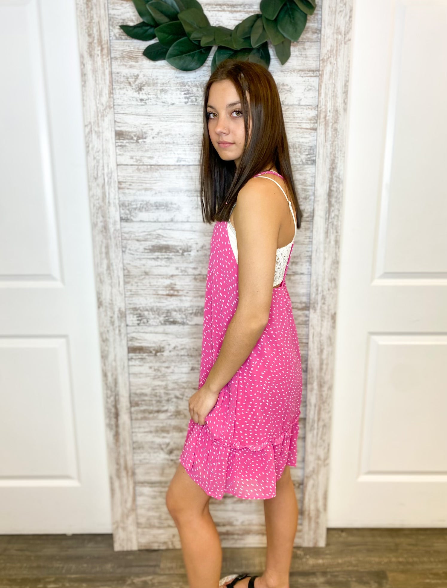 Sleeveless Spotted Braided Strap Mini Dress