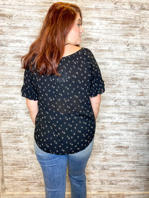 Floral Print Ruffle Short Sleeve Boat Neck Top