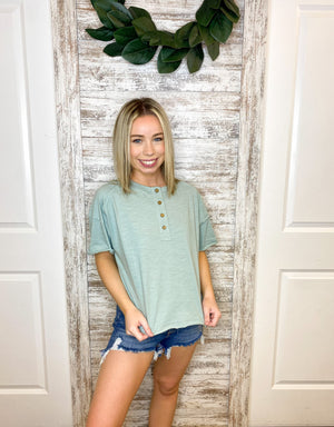 Short Sleeve Cotton Slub Half Button Top
