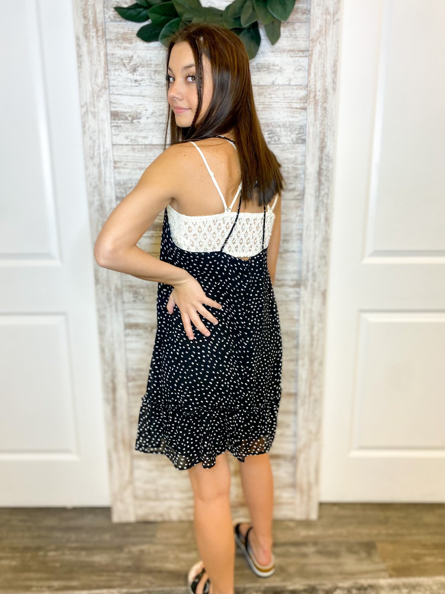 Sleeveless Spotted Braided Strap Mini Dress