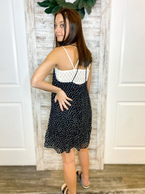 Sleeveless Spotted Braided Strap Mini Dress