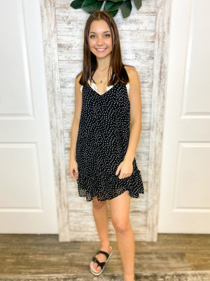 Sleeveless Spotted Braided Strap Mini Dress