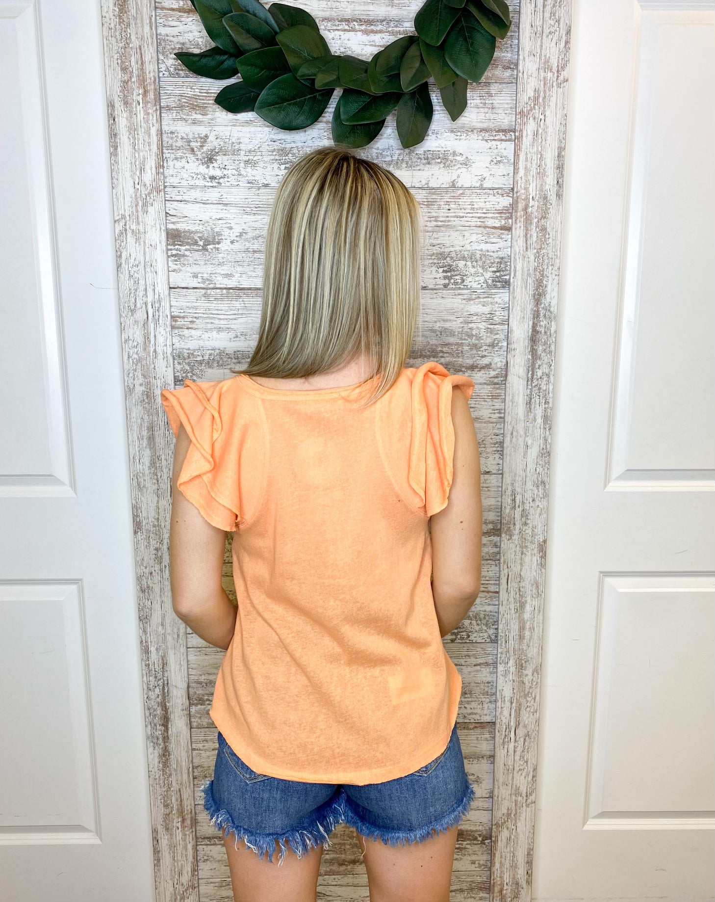 Flounced Sleeve V Neck Knit Top