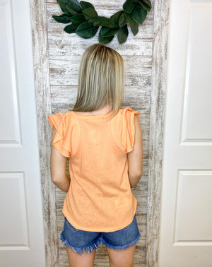 Flounced Sleeve V Neck Knit Top