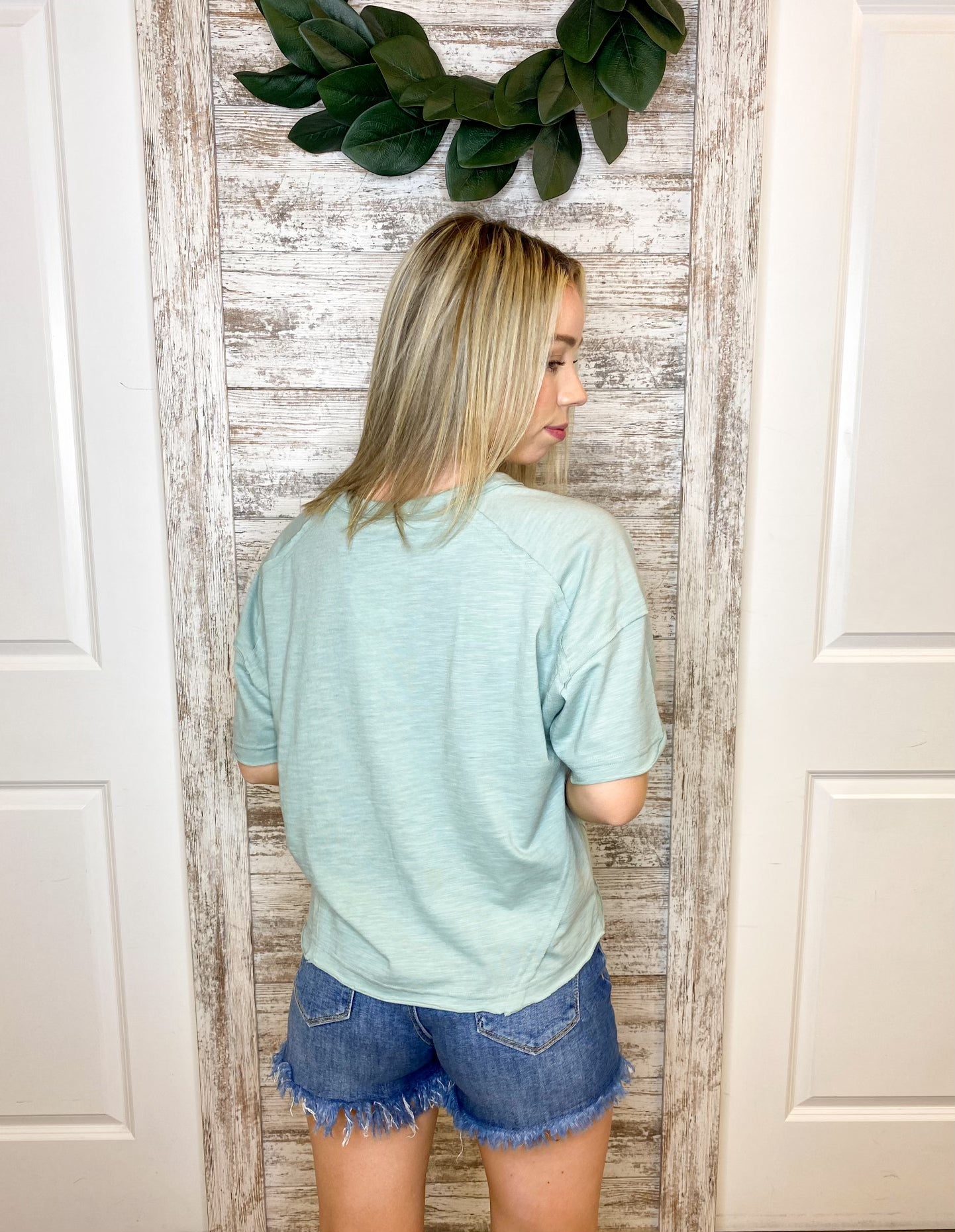 Short Sleeve Cotton Slub Half Button Top