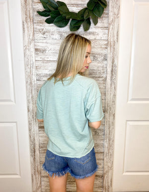 Short Sleeve Cotton Slub Half Button Top