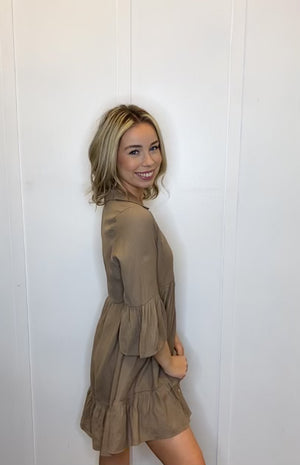 Button Down Collared Half Sleeve Tiered Mini Dress