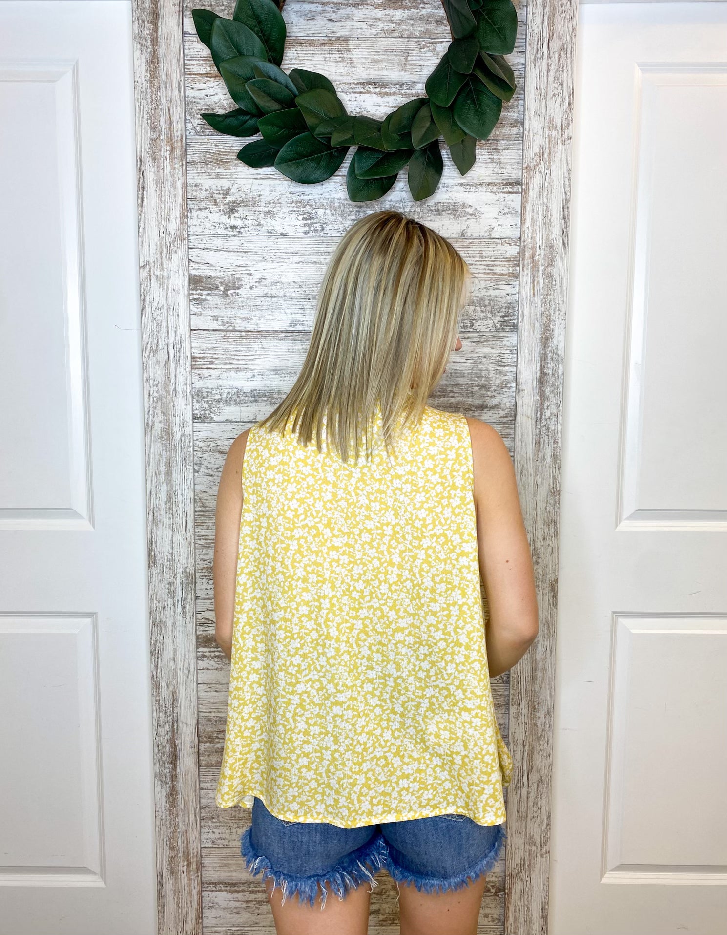 Sleeveless Tiered Button Down Top