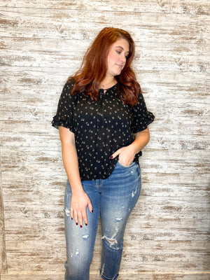 Floral Print Ruffle Short Sleeve Boat Neck Top