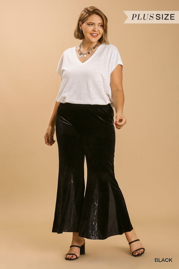 High Waist Knit Velvet Stretch Wide Flare Leg Pant