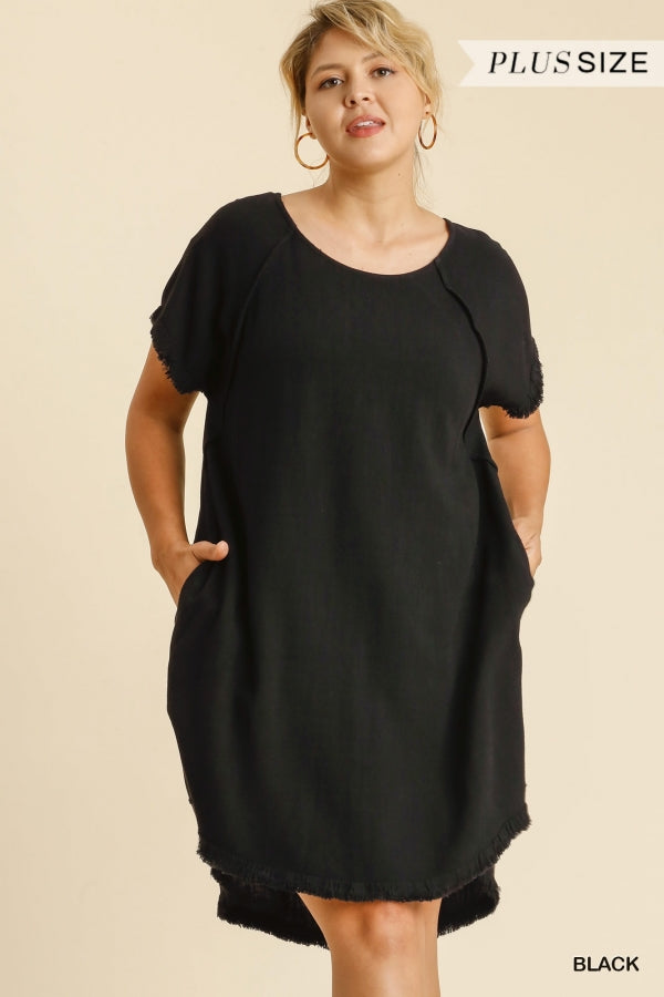 LINEN BLEND DRESS WITH HIGH LOW HEM