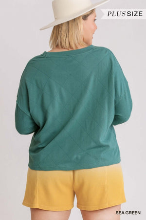 Diamond Knit Round Neck Long Sleeve Top